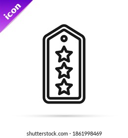 Black line Military rank icon isolated on white background. Military badge sign.  Vector