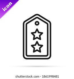 Black line Military rank icon isolated on white background. Military badge sign.  Vector
