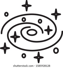 Black line Milky way spiral galaxy with stars icon isolated on white background.  Vector Illustration