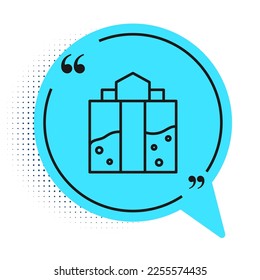 Black line Mine entrance icon isolated on white background. Blue speech bubble symbol. Vector