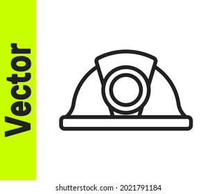 Black line Miner helmet icon isolated on white background.  Vector
