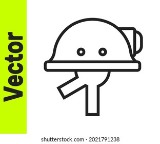 Black line Miner helmet icon isolated on white background.  Vector