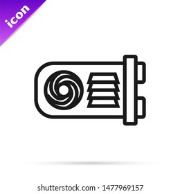 Black line Mining farm icon isolated on white background. Cryptocurrency mining, blockchain technology, bitcoin, digital money market, wallet.  Vector Illustration