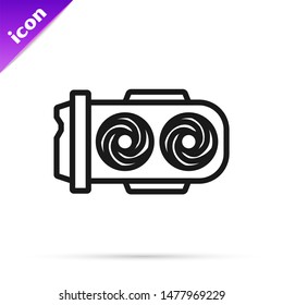 Black line Mining farm icon isolated on white background. Cryptocurrency mining, blockchain technology, digital money market, cryptocoin wallet.  Vector Illustration