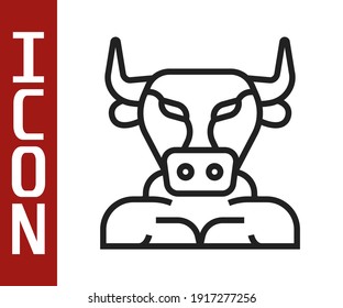 Black line Minotaur icon isolated on white background. Mythical greek powerful creature the half human bull legendary minotaur from cretan labyrinth.  Vector