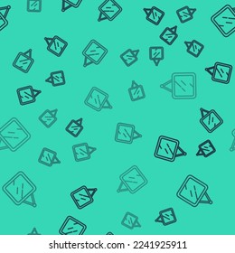 Icono Espejo de línea negra aislado patrón sin fisuras en fondo verde.  Vector