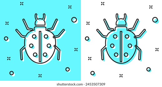Icono de ácaro de línea negra aislado sobre fondo verde y blanco. Formas dinámicas aleatorias. Vector