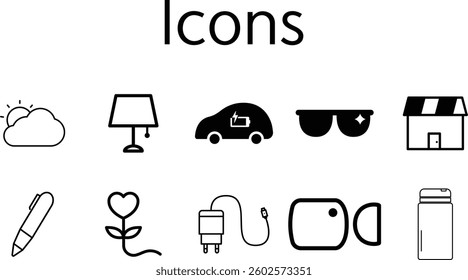 Black Line Mixed Object Icons