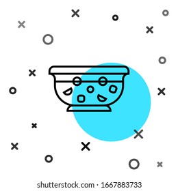 Black line Mixed punch with fresh fruits in bowl icon isolated on white background. Random dynamic shapes. Vector Illustration