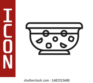 Black line Mixed punch with fresh fruits in bowl icon isolated on white background.  Vector Illustration