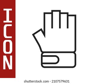 Black line MMA glove icon isolated on white background. Sports accessory fighters. Warrior gloves.  Vector