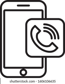 Black line Mobile phone call icon isolated on white background.  Vector Illustration