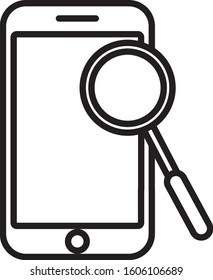 Black line Mobile phone diagnostics icon isolated on white background. Adjusting app, service, setting options, maintenance, repair, fixing.  Vector Illustration