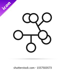 Black line Molecule icon isolated on white background. Structure of molecules in chemistry, science teachers innovative educational poster.  Vector Illustration