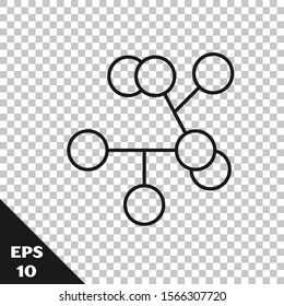 Black line Molecule icon isolated on transparent background. Structure of molecules in chemistry, science teachers innovative educational poster.  Vector Illustration