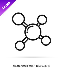 Black line Molecule icon isolated on white background. Structure of molecules in chemistry, science teachers innovative educational poster.  Vector Illustration
