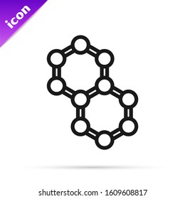 Black line Molecule icon isolated on white background. Structure of molecules in chemistry, science teachers innovative educational poster.  Vector Illustration