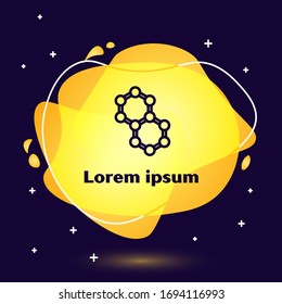 Icono de molécula de línea negra aislado en fondo azul. Estructura de moléculas en la química, profesores de ciencias afiche educativo innovador. Pancarta abstracta con formas líquidas. Ilustración vectorial