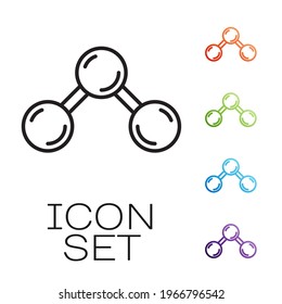 Black line Molecule icon isolated on white background. Structure of molecules in chemistry, science teachers innovative educational poster. Set icons colorful. Vector