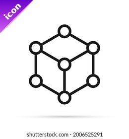 Black line Molecule icon isolated on white background. Structure of molecules in chemistry, science teachers innovative educational poster.  Vector