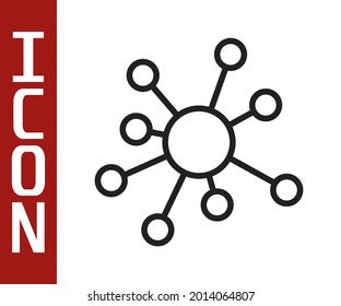 Icono de molécula de línea negra aislado en fondo blanco. Estructura de moléculas en la química, profesores de ciencias afiche educativo innovador.  Vector