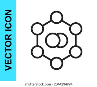 Schwarze Linie Molecule Symbol einzeln auf weißem Hintergrund. Struktur der Moleküle in der Chemie, Lehrer der Wissenschaft innovative Lehrposter.  Vektorgrafik