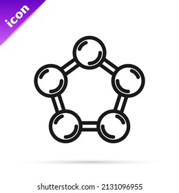 Icono de molécula de línea negra aislado en fondo blanco. Estructura de moléculas en la química, profesores de ciencias afiche educativo innovador.  Vector