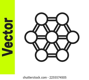 Black line Molecule icon isolated on white background. Structure of molecules in chemistry, science teachers innovative educational poster.  Vector