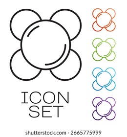 Icono de la molécula de la línea negra aislado en el fondo blanco. Estructura de las moléculas en química, los profesores de ciencias innovador cartel educativo. Establecer iconos coloridos. Vector