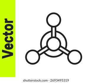 Black line Molecule icon isolated on white background. Structure of molecules in chemistry, science teachers innovative educational poster.  Vector