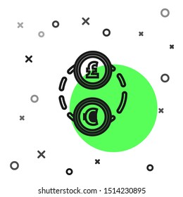 Black line Money exchange icon isolated on white background. Euro and Pound Sterling cash transfer symbol. Banking currency sign.  Vector Illustration