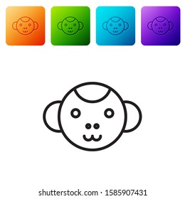 Black line Monkey zodiac sign icon isolated on white background. Astrological horoscope collection. Set icons in color square buttons. Vector Illustration