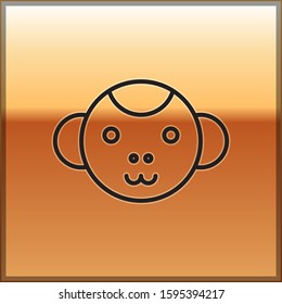 Black line Monkey zodiac sign icon isolated on gold background. Astrological horoscope collection.  Vector Illustration