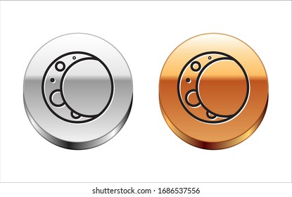 Black line Moon icon isolated on white background. Silver-gold circle button. Vector Illustration