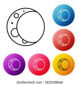 Black line Moon icon isolated on white background. Set icons colorful circle buttons. Vector Illustration