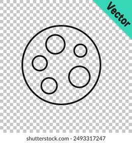 Black line Moon icon isolated on transparent background.  Vector