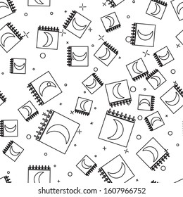 Black line Moon phases calendar icon isolated seamless pattern on white background.  Vector Illustration