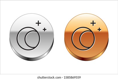 Black line Moon and stars icon isolated on white background. Silver-gold circle button. Vector Illustration