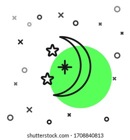 Black line Moon and stars icon isolated on white background.  Vector Illustration