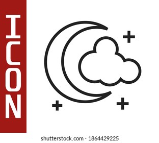 Black line Moon and stars icon isolated on white background.  Vector