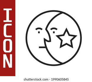 Black line Moon and stars icon isolated on white background.  Vector