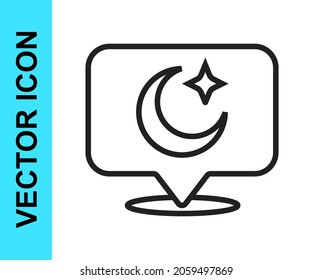 Black line Moon and stars icon isolated on white background. Cloudy night sign. Sleep dreams symbol. Full moon. Night or bed time sign.  Vector