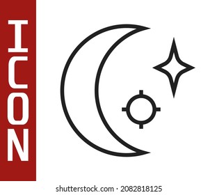 Black line Moon and stars icon isolated on white background. Cloudy night sign. Sleep dreams symbol. Full moon. Night or bed time sign.  Vector