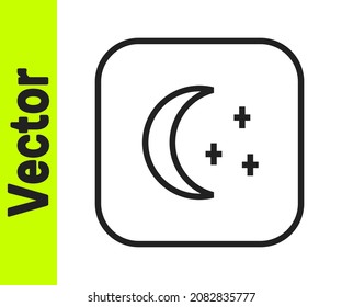 Black line Moon and stars icon isolated on white background. Cloudy night sign. Sleep dreams symbol. Full moon. Night or bed time sign.  Vector