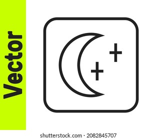 Black line Moon and stars icon isolated on white background. Cloudy night sign. Sleep dreams symbol. Full moon. Night or bed time sign.  Vector