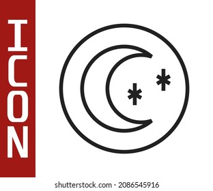 Black line Moon and stars icon isolated on white background. Cloudy night sign. Sleep dreams symbol. Full moon. Night or bed time sign.  Vector