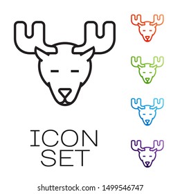 Black line Moose head with horns icon isolated on white background. Set icons colorful. Vector Illustration