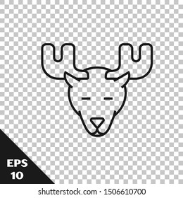 Black line Moose head with horns icon isolated on transparent background.  Vector Illustration