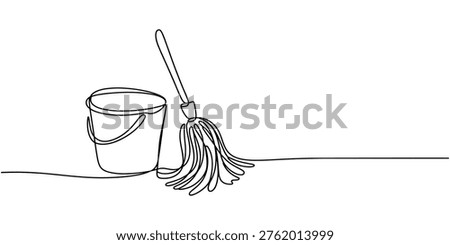 Black line of mop and bucket line black and white cleaning household