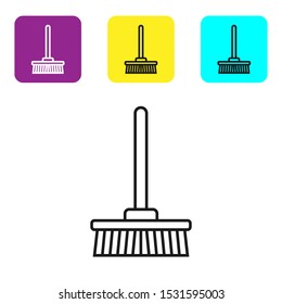 Black line Mop icon isolated on white background. Cleaning service concept. Set icons colorful square buttons. Vector Illustration